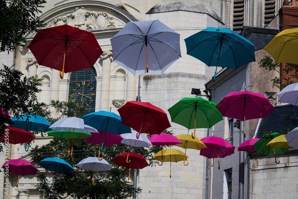Colourful umbrellas in Saumur, France