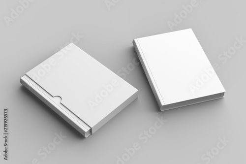 Slipcase book mock up isolated on soft gray background. 3D illustration © Salih