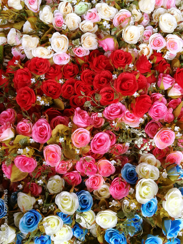 close up of artificial roses for background