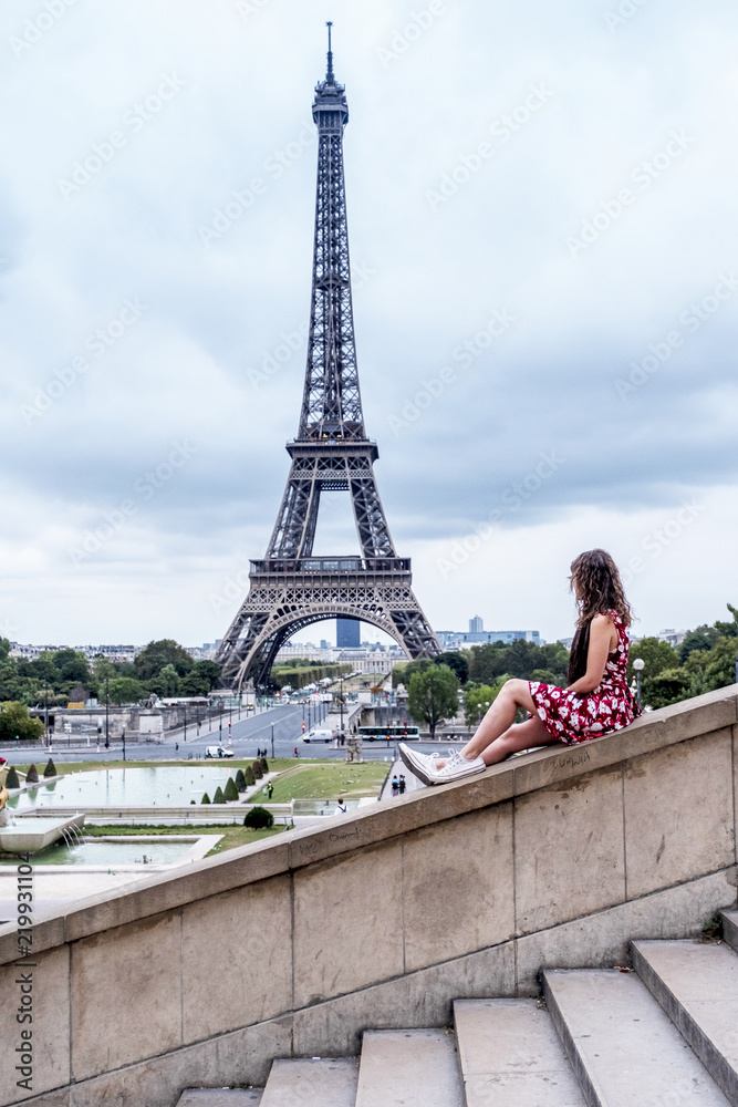 Woman looking Eiffel Tower