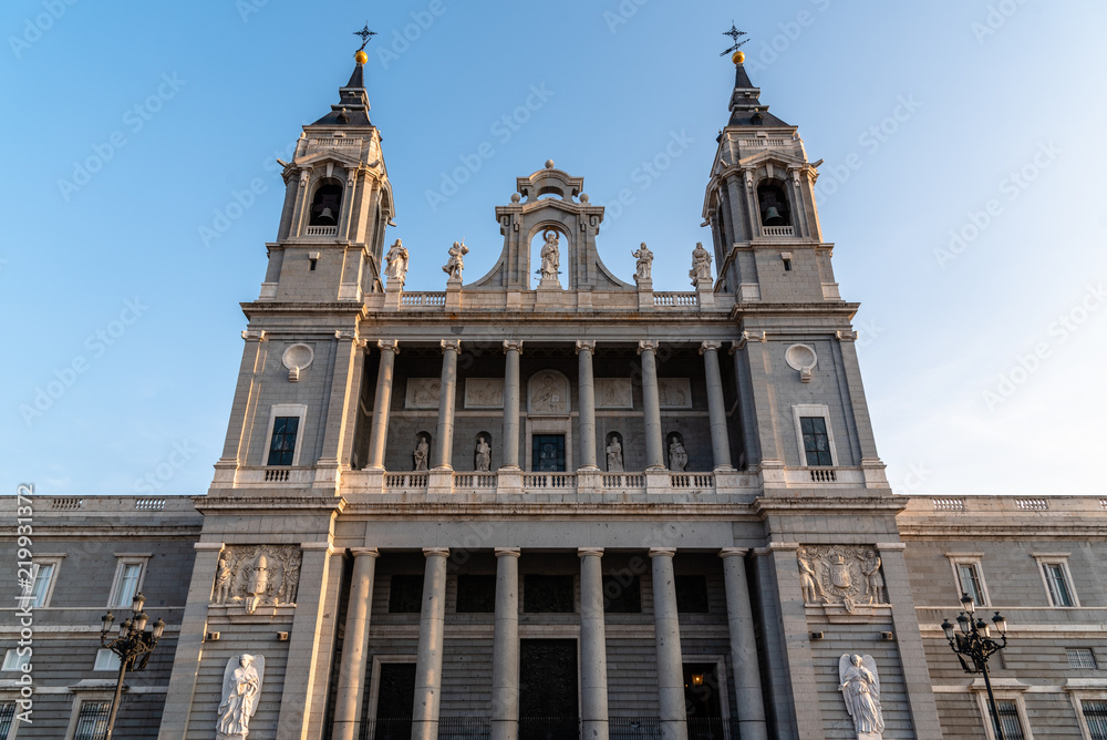 Almudena Cathedral of Madrid. Low angle view
