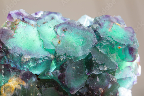 Macro mineral stone Fluorite crystal on a black background close-up