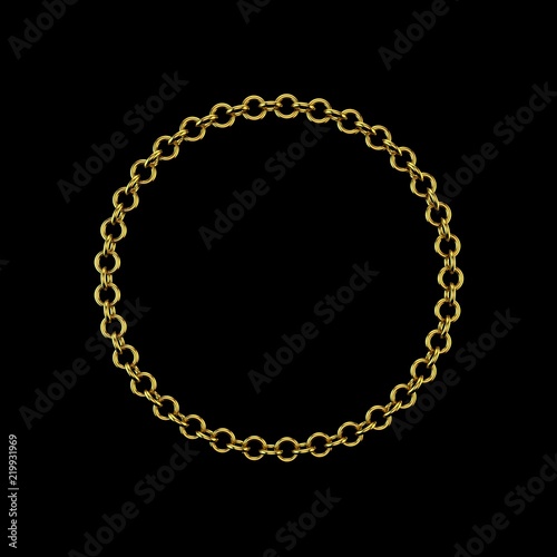 Golden chain. Isolated on black background. Circle frame.