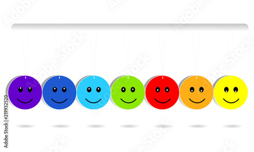 Happy face expressions. Smile rainbow color. Vector graphic illustration with a shadow.