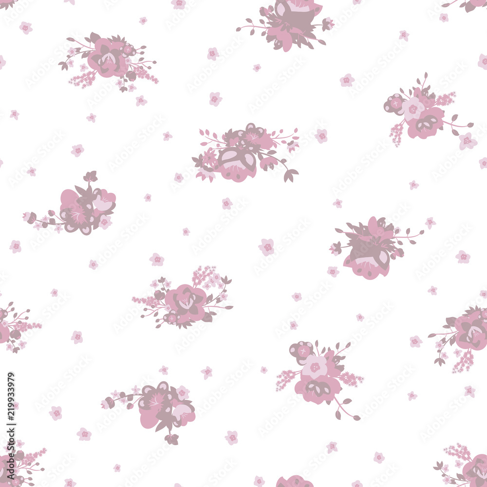 Vector Roses Bouquets pink and white seamless pattern background. Perfect for fabric, scrapbooking and wallpaper projects.	