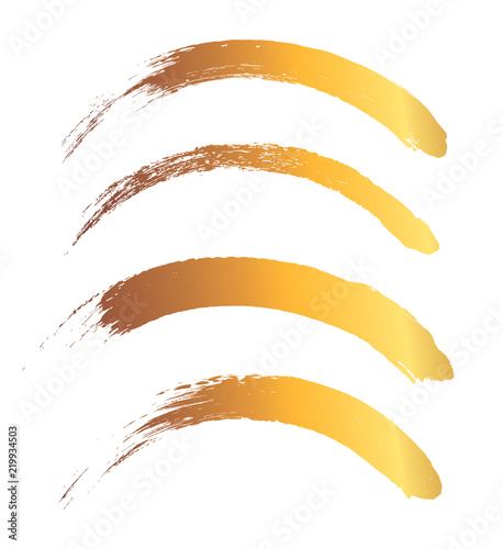 Vector make-up cosmetic mascara brush stroke texture design isolated on white. Realistic mascara golden smear template. Mascara eyelashes brush gold stroke makeup. Golden drawn lash scribble swatch.
