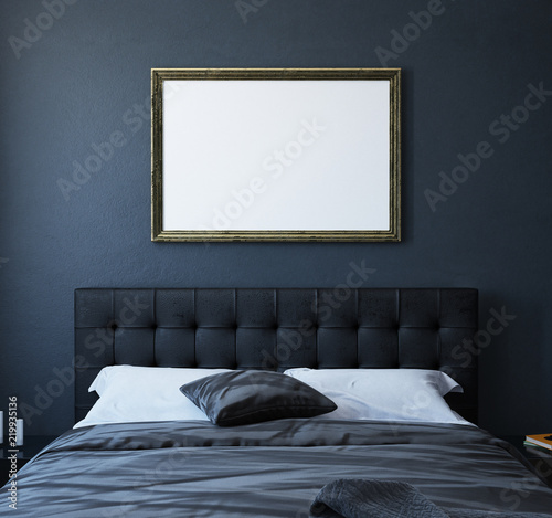 Mock-up poster in dark luxury bedroom interior, classic style, 3d render