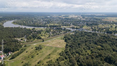 Gauja river Latvia drain into Baltic Sea aerial drone top view