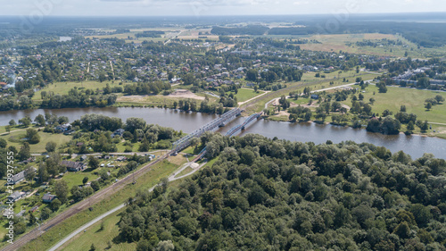 Gauja river Latvia drain into Baltic Sea aerial drone top view © Valerijs Novickis