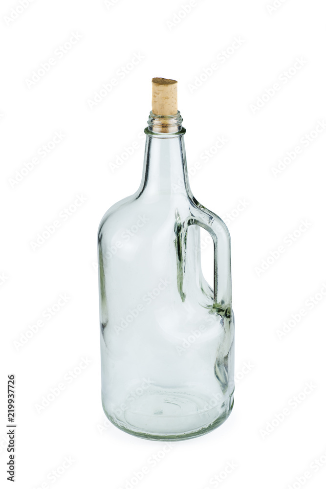 Empty glass bottle with handle Empty glass bottle with handle