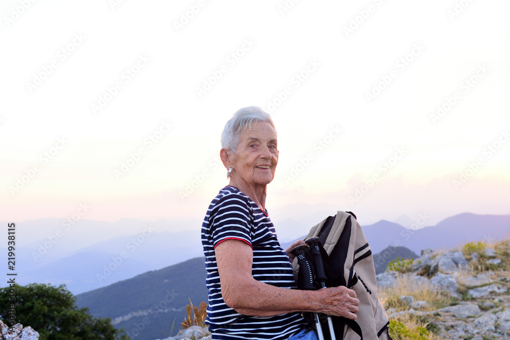 portrait of a senior woman hiker