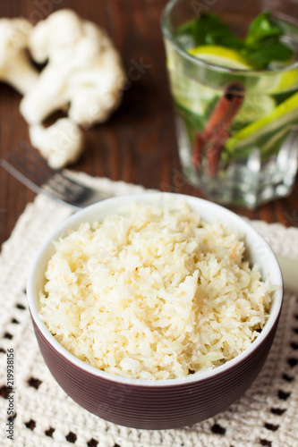 Bowl of diet paleo cauliflower rice