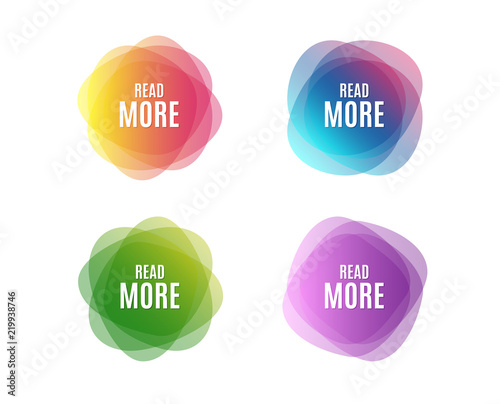Read More symbol. Navigation sign. Get description info. Colorful round banners. Overlay colors shapes. Abstract design concept. Vector