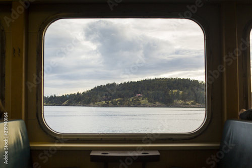 View of San Juan Islands from Ferry window. 