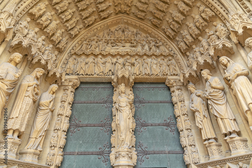 saints are carved in the sandstone of the cathedral of Metz