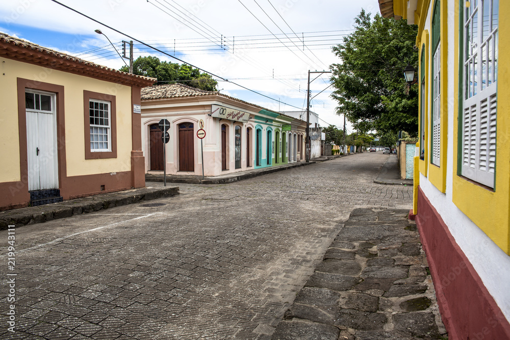 Facade of a colonial historic building in center of Iguape, south coast of Sao Paulo State Facade of a colonial historic building in center of Iguape, south coast of Sao Paulo State