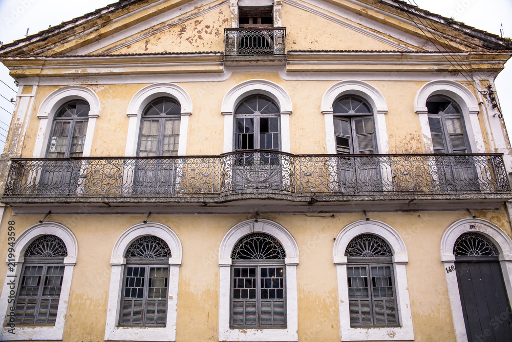 Facade of a colonial historic building in center of Iguape, south coast of Sao Paulo State