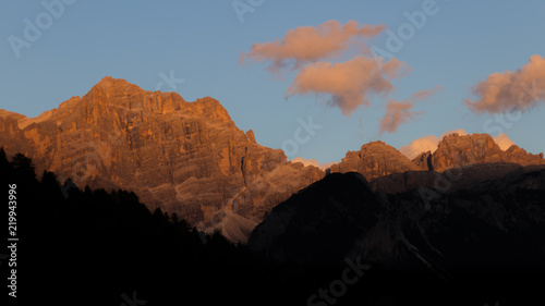 Fototapeta Naklejka Na Ścianę i Meble -  Sunset over mountain in San Cassiano, Dolomites, Italy