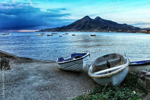 Fishing boats on the shore in the morning