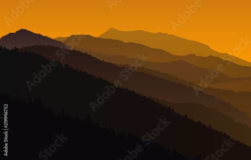 landscape with orange silhouettes of mountains vector eps 10