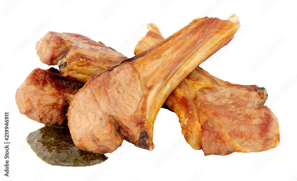 Group of grilled lamb cutlets isolated on a white background Group of grilled lamb cutlets isolated on a white background