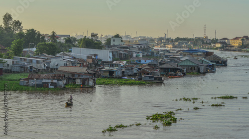 Mekong River with floating village photo