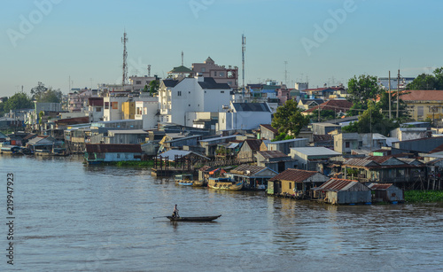 Mekong River with floating village photo