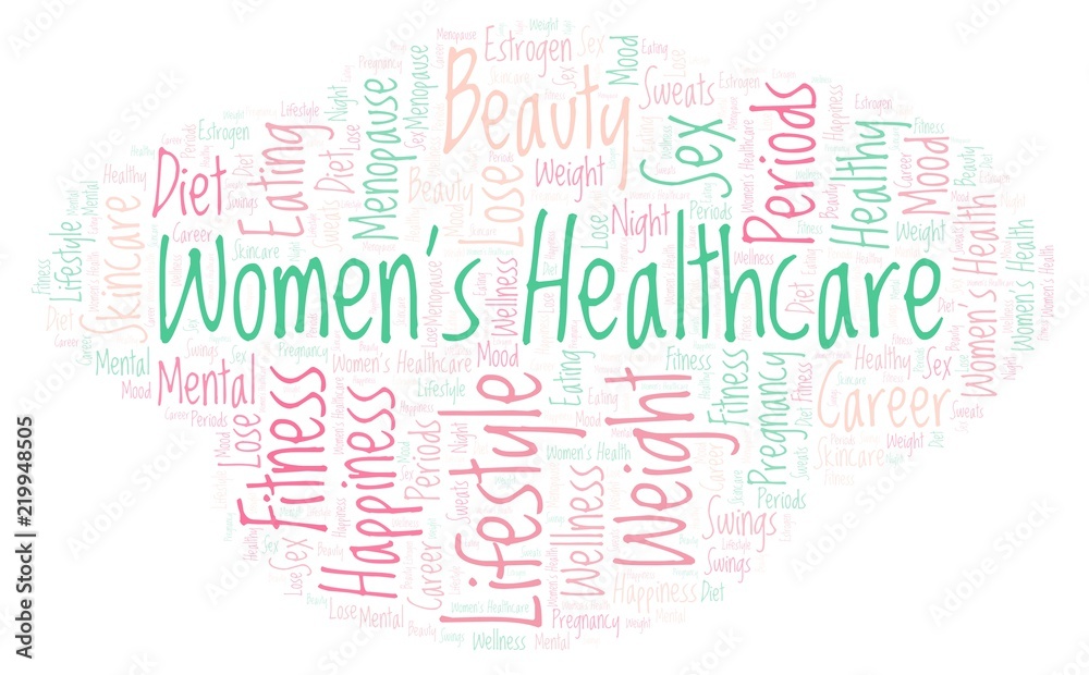 Fototapeta premium Word cloud with text Women's Healthcare on a white background.