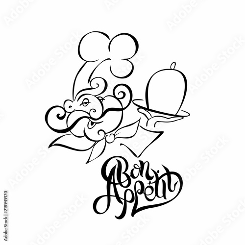 Chef. Logotype. Cook. Bon appetit Stylish letteringWhite background vector illustration