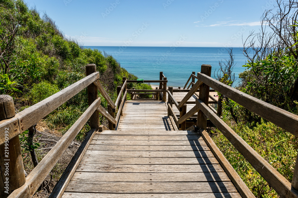 Wooden boardwalk down to beach at Dalyellup