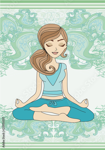 Yoga girl in lotus position     card