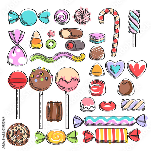 Sweets set. Assorted candies - sketch style.