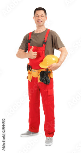 Electrician showing thumb-u...