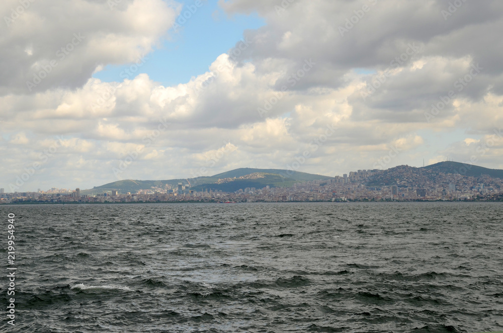Beautiful Istanbul skyline with white clouds and blue sky. View from Prince Islands Beautiful Istanbul skyline with white clouds and blue sky. View from Prince Islands