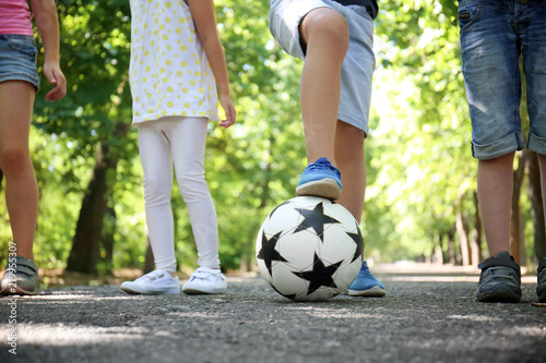 Cute little children with soccer ball in park © Pixel-Shot