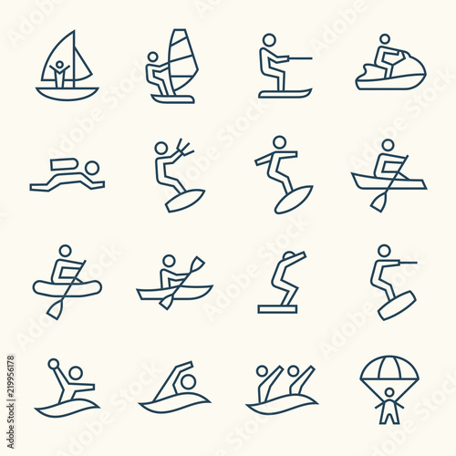 Water sports line icons