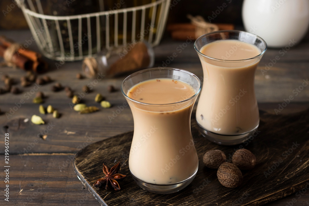 Traditional Indian masala tea. Spicy tea with aromatic spices and milk