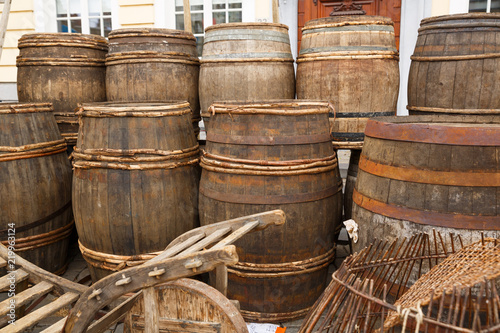 Old wooden barrels photo