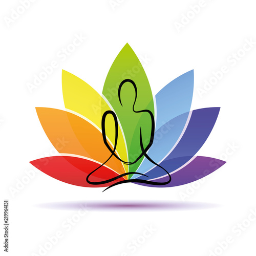 hand drawing yoga person sitting in a lotus pose rainbow colors