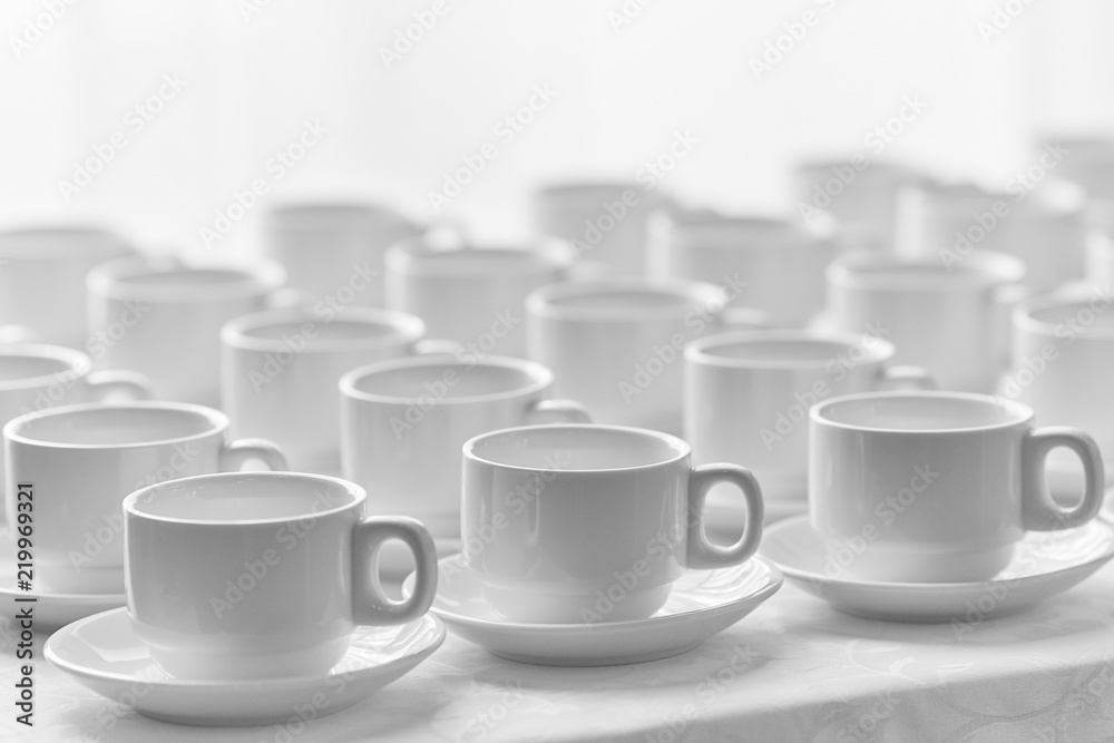 Many rows of pure white cup. Black and white Many rows of pure white cup. Black and white