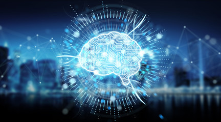 Digital artificial intelligence icon hologram 3D rendering