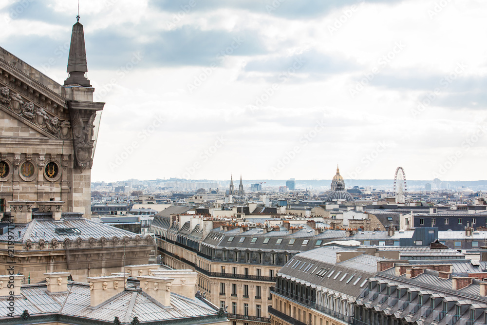 The beautiful Paris City seen from a rooftop in a cold winter day