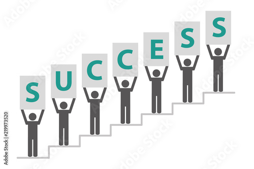 People on success stairs pictogram