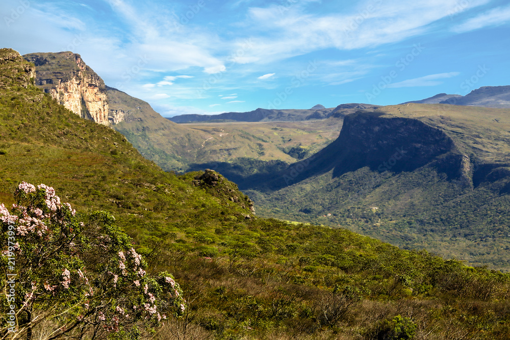 Valley of Chapada Diamantina, mountains, cliffs and vast vegetation of cerrado, city of Palmeiras, Bahia, Brazil Valley of Chapada Diamantina, mountains, cliffs and vast vegetation of cerrado, city of Palmeiras, Bahia, Brazil