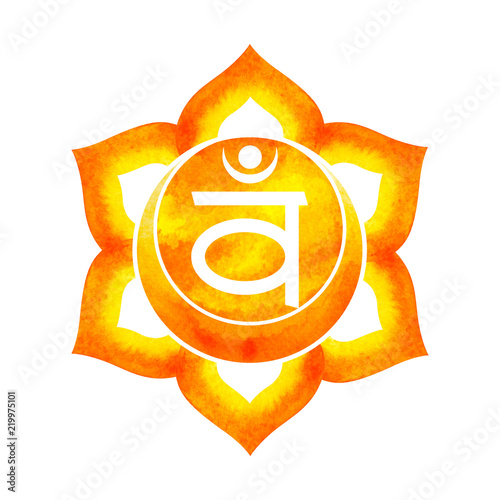 orange color of chakra symbol sacral concept, flower floral, watercolor painting hand drawn icon logo, illustration design sign