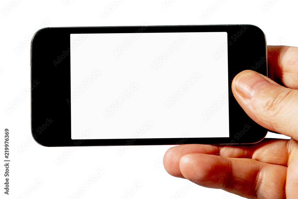 white phone display in hand isolated on white white phone display in hand isolated on white