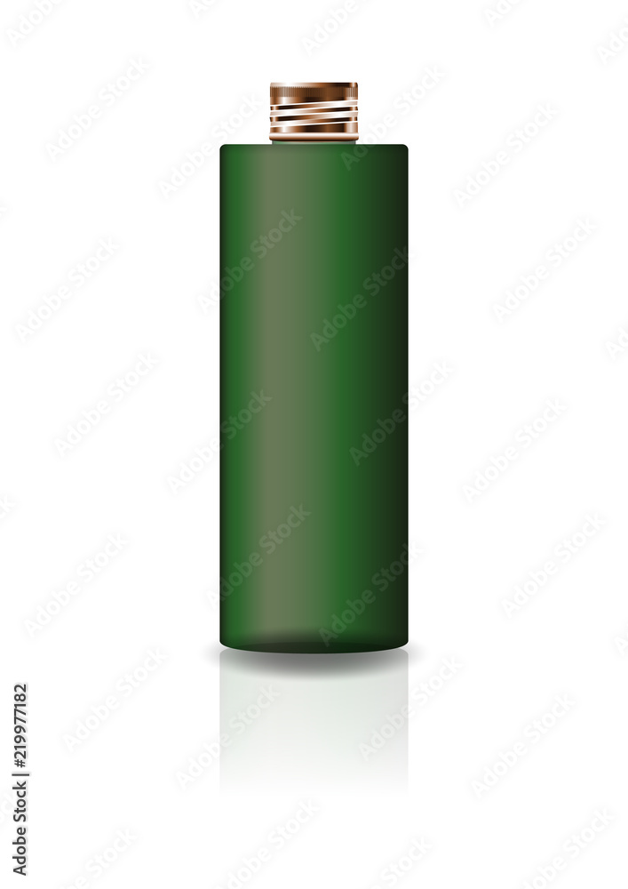 Blank green cosmetic cylinder bottle with copper lid for beauty or healthy product. Isolated on white background with reflection shadow. Ready to use for package design. Vector illustration. Blank green cosmetic cylinder bottle with copper lid for beauty or healthy product. Isolated on white background with reflection shadow. Ready to use for package design. Vector illustration.