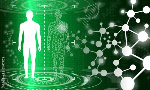 abstract background technology concept in green light,human body heal,technology modern medical science in future and global international medical with tests analysis clone DNA human
