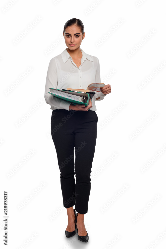 Successful businesswoman with portfolio Successful businesswoman with portfolio