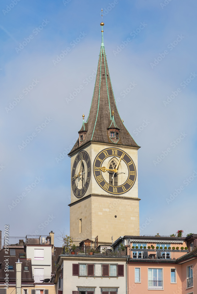 Tower of the St. Peter Church in Zurich, Switzerland Tower of the St. Peter Church in Zurich, Switzerland
